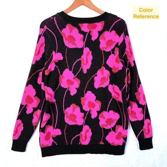Cabi Rococo Floral Deep V Neck Pullover Sweater Womens M Black Pink Poppy Bloom - Picture 3 of 8